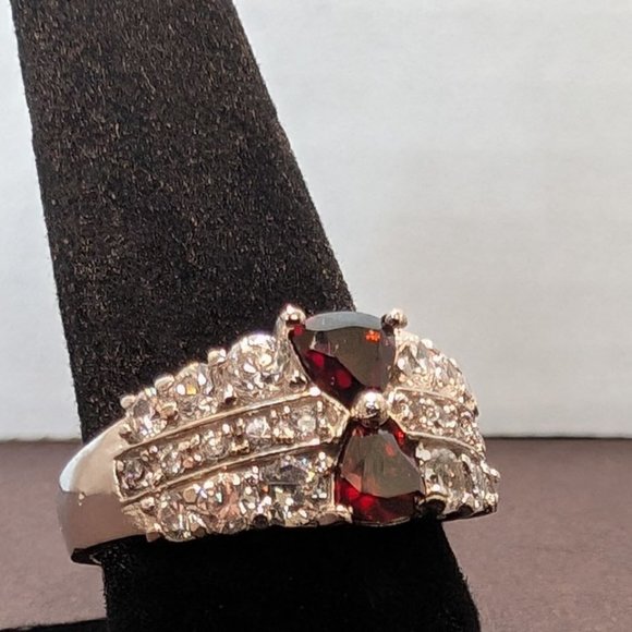 Beautiful Artisan .925 Sterling Silver with Ruby Red Trilliant Cut Center Stones - Picture 4 of 6